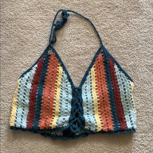 Rainbow halter wool crochet crop top